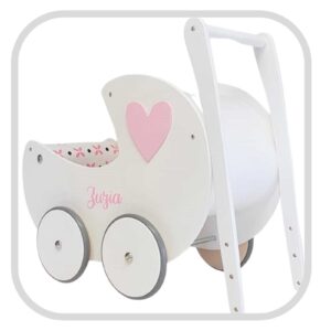 Drewniany wózek dla lalek "budka" z regulowaną rączką