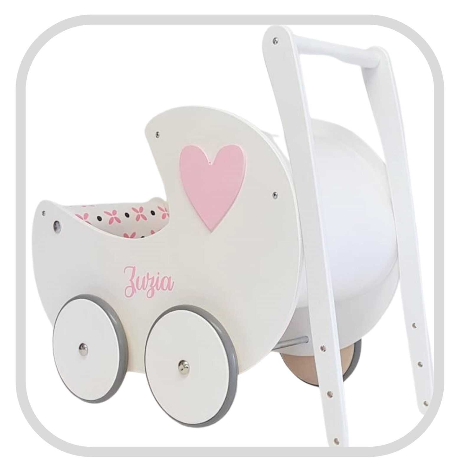 Drewniany wózek dla lalek "budka" z regulowaną rączką