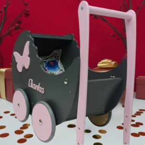 Drewniany wózek dla lalek "budkofalbanka" z regulowaną rączką