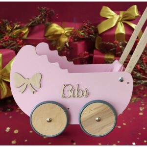 Drewniany wózek dla lalek "falbanka"