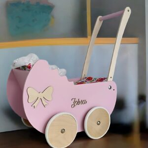 Drewniany wózek dla lalek "falbanka"