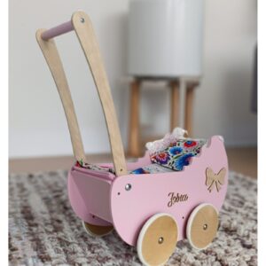 Drewniany wózek dla lalek komplet z pościelą