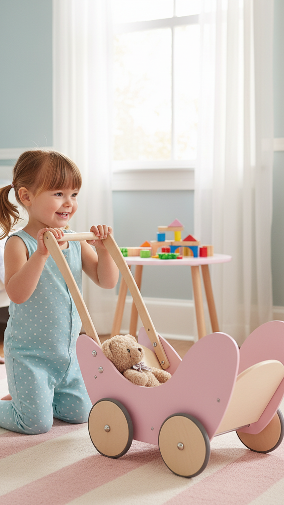 wózek dla lalek drewniany